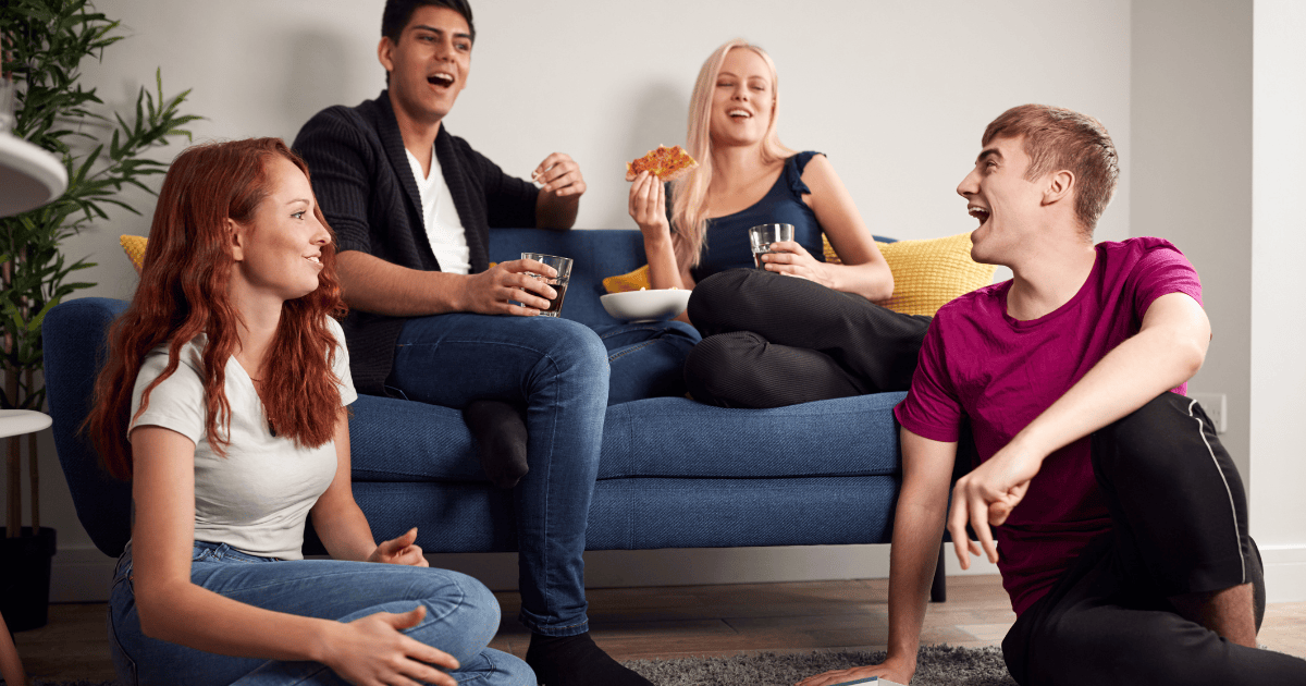 A group of students relaxing in their student accommodation